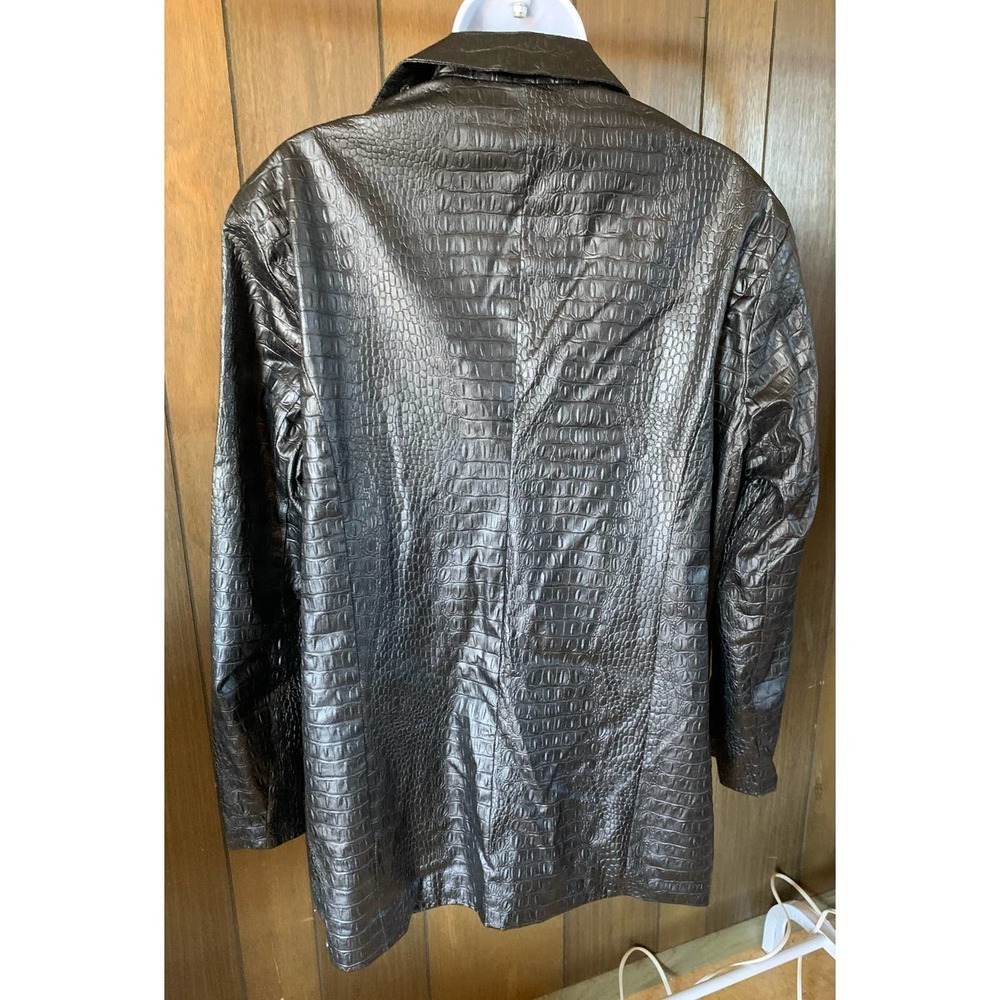 Pretty Little Thing BLACK FAUX LEATHER CROC OVERSIZED DAD BLAZER - Picture 4 of 6
